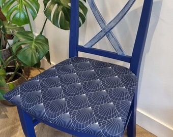 Hand-painted and stylized blue chair with a silver accent - Unique piece of furniture!