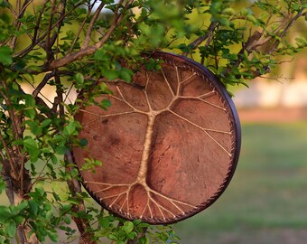 Handgefertigte Schamanentrommel | Natürliche Hirschhaut| 16'' 18'' 20'' 22'' |Hirschhaut | Griff im Lederstil | Musikalisches Geschenk