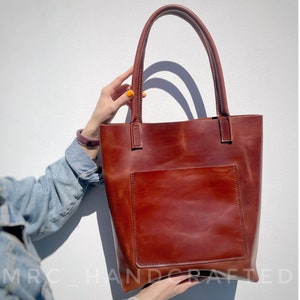 Cabas en cuir personnalisé : grand sac cabas cousu main, joli sac à bandoulière pour femme, sac de courses cousu main, sac à main chic, idée cadeau