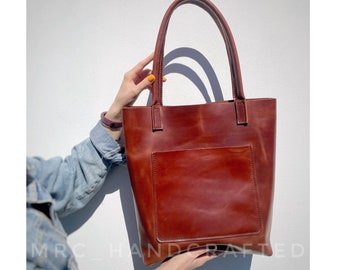 Tote de cuero personalizado: bolso personalizado, comprador grande cosido a mano, lindo bolso de hombro para mujer, bolso de compras cosido a mano, bolso elegante, idea de regalo