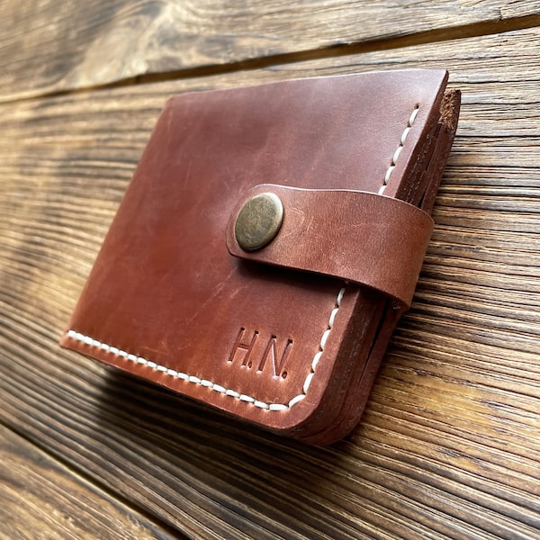 Cartera plegable de cuero personalizada, cartera delgada hecha a mano, regalo para padrinos de boda