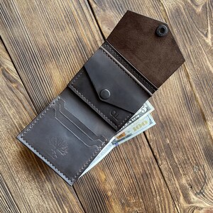 Cartera de cuero cosida a mano, cartera personalizada hecha a mano, cartera plegable personalizada para hombres y mujeres, cartera de cuero linda con costura expresiva