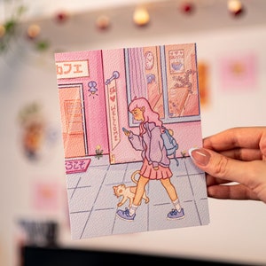 Café japonais pour chats | Œuvre d'art mignonne | Impression d'art