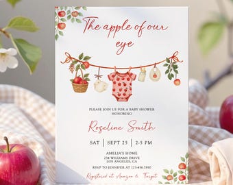 Modèle d'invitation pour baby shower pomme de nos yeux, modèle sur toile modifiable et imprimable