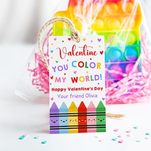 Crayon Valentines Gift Tag,Valentine You Color my World treat Tag,Rainbow Valentines Crayon gift tag,Classroom School Kids Valentine Tags