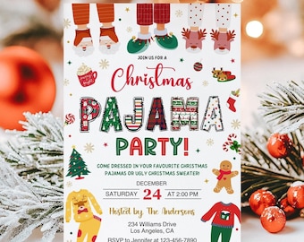 Christmas Pajama Party Invitation,Christmas Party Invitation,EDITABLE Holiday Pajama Party Invite,Christmas Sleepover Party,Instant Download