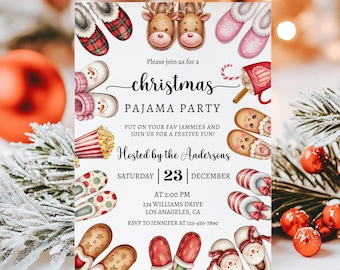 Christmas Pajama Party Invitation,Christmas Party Invitation,EDITABLE Holiday Pajama Party Invite,Christmas Sleepover Party,Instant Download