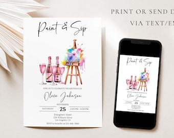 Paint and Sip Party Invitation: Editable Birthday Invite (Digital Download)