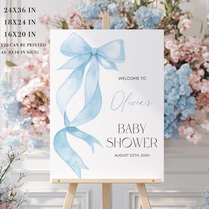 Blue Bow Welcome Sign, EDITABLE Blue Bow Baby Shower Welcome Sign Printable, Blue Bow Baby Boy Shower Sign Template, Boy Baby Shower Welcome