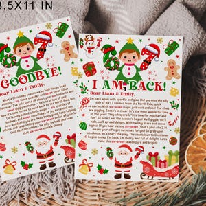 May include: Two Christmas cards with festive illustrations. One card says "Goodbye!" and the other says "I Am Back!" Both cards feature an elf, Santa, and holiday decorations. The cards are 12.7cm x 17.8cm and 21.6cm x 27.9cm.