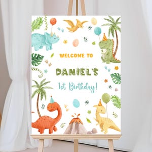 Dinosaur Birthday Welcome Sign, Editable T Rex Dino Poster, Boy Dinosaur Birthday Party Decor, Dino Party Welcome Sign, Instant Download