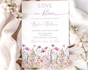 Invitación de despedida de soltera con flores silvestres, invitación de despedida de soltera Love in Bloom, despedida de soltera de primavera, decoración de despedida de soltera, plantilla editable