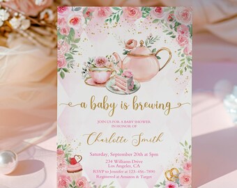 Pink Floral Tea Party Baby Shower Invitation (Editable Template)