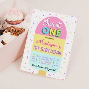 Eiscreme-Geburtstagseinladung, Eis am Stiel-Party-Einladung, gefrorenes Pop-Eis-Lollipop-Einladung, rosa Mädchen-Geburtstag, druckbarer, bearbeitbarer Download