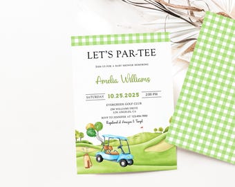 Golf Baby Shower Invitation,A Little Putter Boy Baby Shower Invitation,Let's Par-Tee Golf Couple Shower Invite,Editable Golfing theme invite