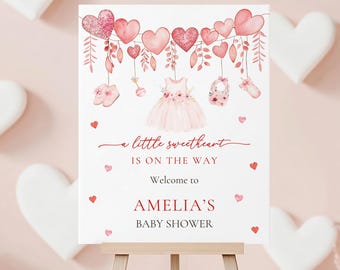 Little Sweetheart Baby Shower Welcome Sign,Valentine Baby Shower Welcome Sign,Hearts Baby Shower Decor, Baby Clothes, Editable Template