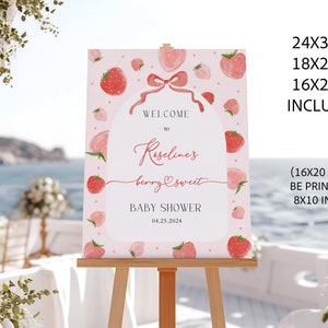 Erdbeer-Babyparty-Willkommensschild-Vorlage, EDITIERBARE Coquette Berry Sweet-Babyparty-Willkommensschilder, druckbares Willkommensschild, ObstBabyShower