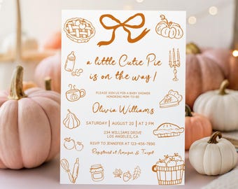 Cutie Pie Baby Shower Invitation, Editable A Little Cutie Pie is on the Way Baby Shower Invite,Hand Drawn Cutie Pie Baby Shower Template