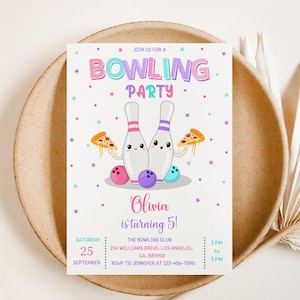 Bowling Pizza Birthday Invitation: Editable Girl Party Template (PDF)