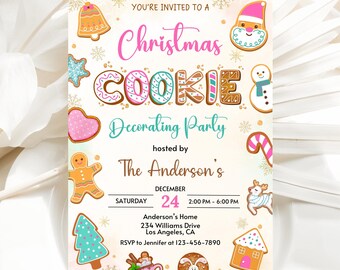 Christmas Cookie Decorating Party Invitation,Cookie Exchange Invite,Holiday Cookie Party Invite,Christmas Baking Invite,Pastel Cookie Invite