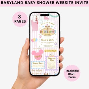 Babyland Baby Shower Website Invitation , Pink Fairytale Baby Shower Invite, Princess Castle Digital Canva Website with RSVP Guest Tracker