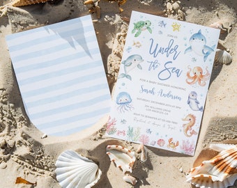 Under The Sea Baby Shower Invitation,Editable Ocean Animals Baby Shower Invite,Nautical Baby Shower Invite Template,Gender Neutral,Printable