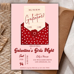 Galentines day invitation, Galentines day Invite, Retro galentines day,Galentine invite ,valentines party invite,instant download,GirlsNight