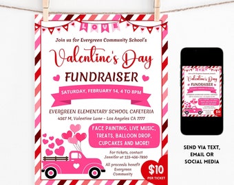 Editable Valentine's Day Fundraiser Flyer: School Party Template,Valentine School Fundraiser Flyer,PTO PTA Flyer For School,Instant Download