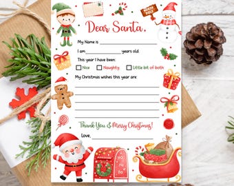 サンタさんへの印刷可能な手紙：子供向けクリスマスウィッシュリスト