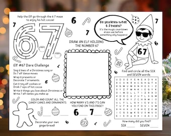 Elf 67 Activity Sheet Printable, Six Seven Trending Meme Funny Elf Ideas, Elf Arrival Ideas, Elf Printable Coloring Sheet, Elf Puzzles