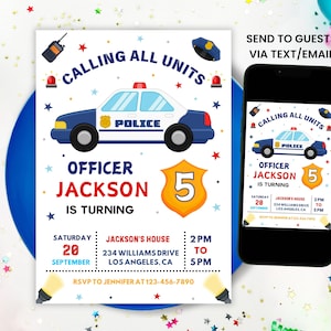 Police Birthday Invitation, EDITABLE Cop Car Party Invite Template, Boys Birthday Invite, Police Officer Calling All Units, Instant Download