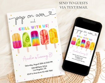 Popsicle Birthday Invitation Summer Popsicle Birthday Party Invite Pop On Over Chill With Us Ice Cream Party Digital Printable Evite girlboy