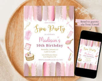 Spa Party Birthday Invitation, Spa Party Invite, Editable Pamper Party Invite Template, Tween Manicure & Pedicures Birthday,Glitz Glam Girls