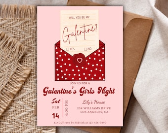 Galentines day invitation, Galentines day Invite, Retro galentines day,Galentine invite ,valentines party invite,instant download,GirlsNight