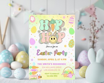 Easter egg Hunt Invitation, EDITABLE Easter Party Invite, Easter Party Invitation, Easter Bunny Invite, Gold Easter Egg, Instant Download