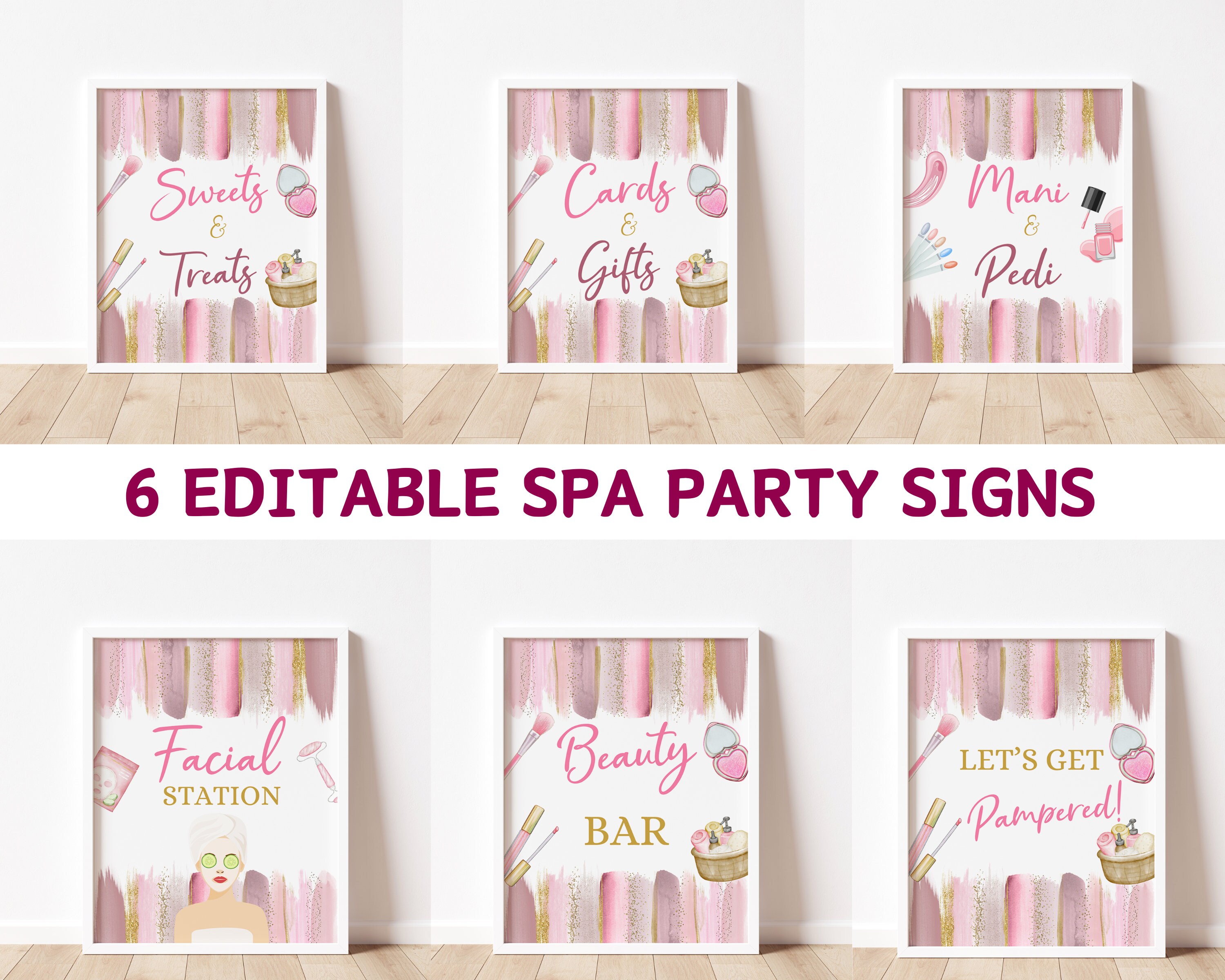 Spa Birthday Party Table Sign Set Pamper Makeup Party Sign Glam Party ...