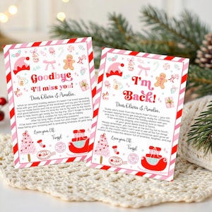 MEISJE Roze elf aankomstbrief en elf afscheidsbrief Set: kerstactiviteit voor kinderen afdrukbare Instant Download Canva-sjabloon