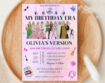 Era Birthday Party Invitation,Era Invite,Music Tour Movie Invite,birthday Eras party Invite,Editable Era Evite,Tay Birthday decor Supplies