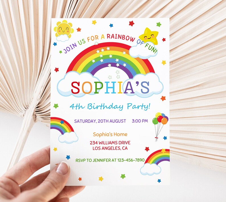 Rainbow Birthday Party Invitation, Rainbow Invite,stars Modern Rainbow ...