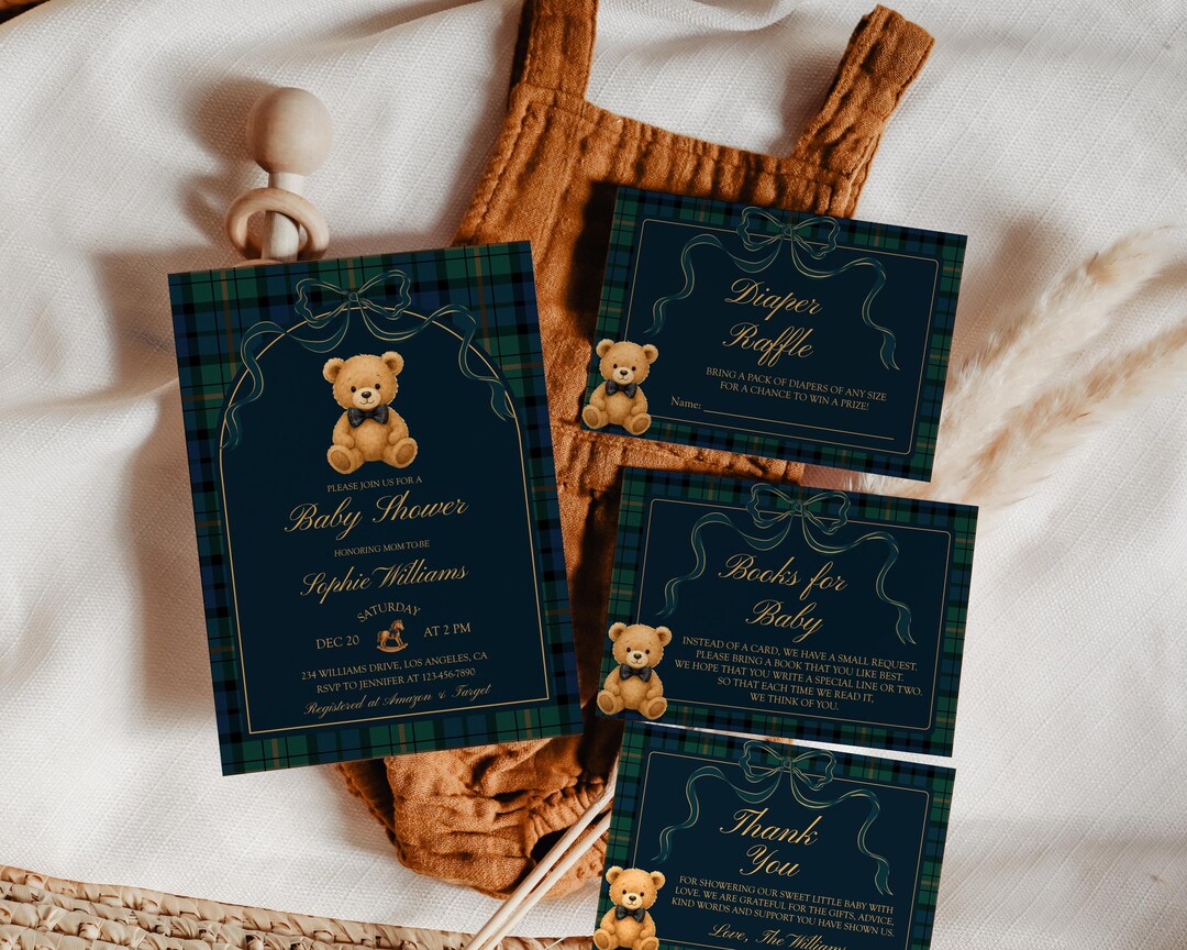 Polo Teddy Bear Baby Shower Invitation Set,editable Vintage Luxury Polo ...