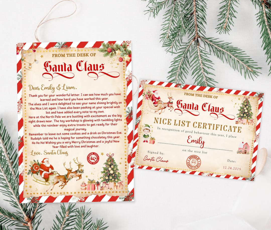 Editable Letter From Santa Template: Nice List Certificate Christmas ...