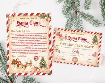 Editable Letter from Santa Template: Nice List Certificate Christmas Santa Mail Printable Canva Template