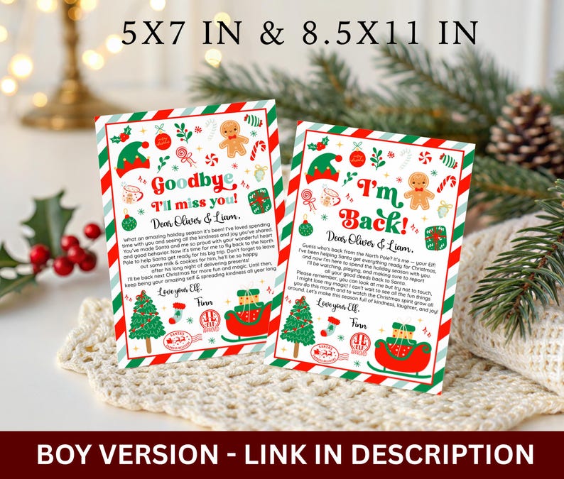 GIRL Pink Elf arrival letter and elf goodbye letter Set: Christmas activity for kids Printable Instant Download Canva Template image 2