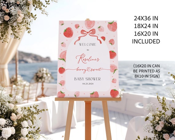 Strawberry Baby Shower Welcome Sign,EDITABLE Berry Sweet Baby Shower Welcome Poster Template, Printable,Fruit Baby Shower,Instant Download