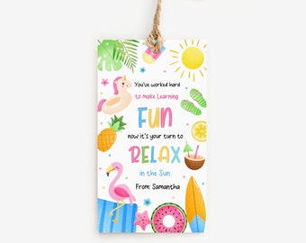 Étiquette-cadeau de remerciement pour les enseignants, modifiable Détendez-vous au soleil d'été Étiquette-cadeau pour enseignant Semaine de remerciement pour les enseignants de fin d'année, téléchargement immédiat