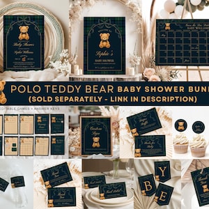 Polo Teddy Bear Baby Shower Invitation, EDITABLE Lauren Baby Shower Invite,Luxury Vintage Polo Gender Neutral Plaid,Tartan Equestrian image 2