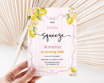 Lemon Birthday Invitation: Our Main Squeeze, Editable Template (PDF)