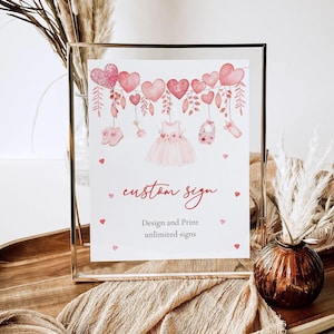 Modèle de panneau personnalisé modifiable A Little Sweetheart on the way, panneau de table personnalisé pour baby shower pour la Saint-Valentin, faveurs, cadeaux et cartes, imprimable