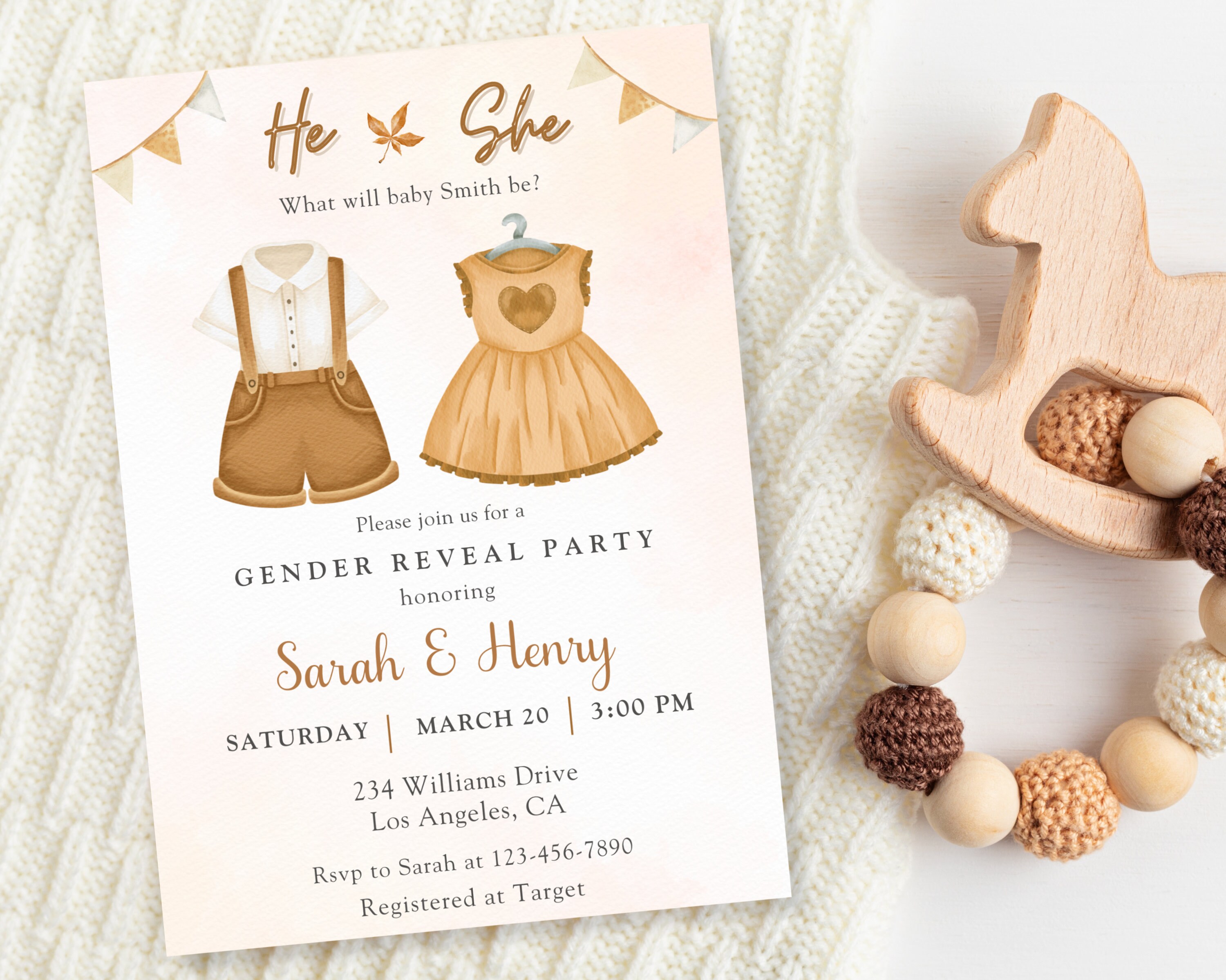 Boho Neutral Gender Reveal Invitation,editable He or She Gender Reveal ...