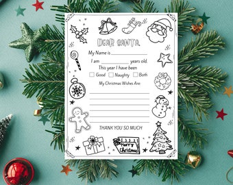 Lettre de coloriage pour enfants au Père Noël, Lettre au Père Noël, Lettre de Noël, Lettre imprimable au Père Noël, Lettre à colorier téléchargeable instantanément